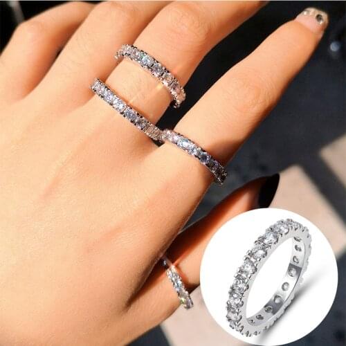 Silver Color Single Row Drill Rings Size 6-9 Full Rhinestone CZ Stone Cubic Zirconia Wedding Engagement Ring for Women