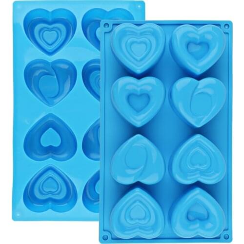 Silicone Cake Mold 3D Love Heart Shape 8 Cavity Soap Molds for Baking Sponge Chiffon Mousse Dessert Cake Molds Food Grade DIY 3D
