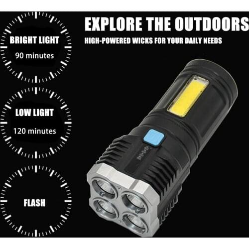 Ultra Bright LED Flashlight COB Torch Outdoor Camping Light Adjustable 4 Switch Mode Motorcycle Bicycle Light Use 18650 Battery