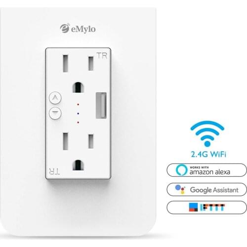EMylo Wifi Wall Outlet Smart Socket Plate Voice Control,Timer Switch,Surge Protector Work with Alexa Echo/Google Assistant/IFTTT