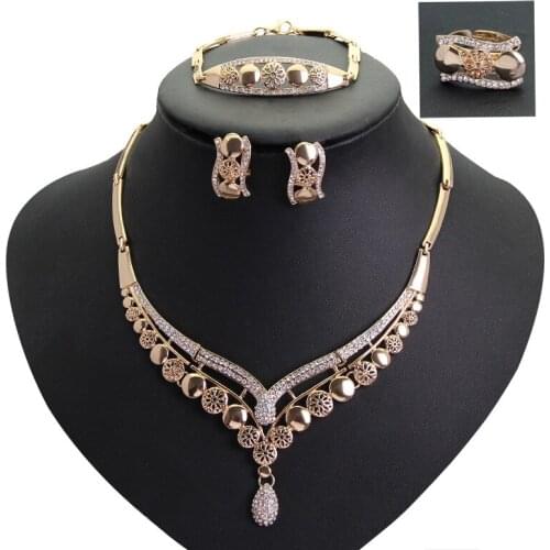 Vintage 4-Pieces Jewelry Sets Wedding Bridal Necklace Bracelet Earring Set For Women Elegant Prom Party Jewellery Accessories