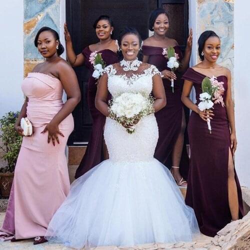 Robe De Mariee High Neck Mermaid White Arabic Wedding Gowns Short Sleeves Appliques Beaded Pearls Dubai African Bridal Dresses