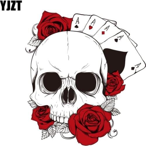 YJZT 13.7CM*15.8CM Poker and Skull Decal PVC Motorcycle Car Sticker 11-00682