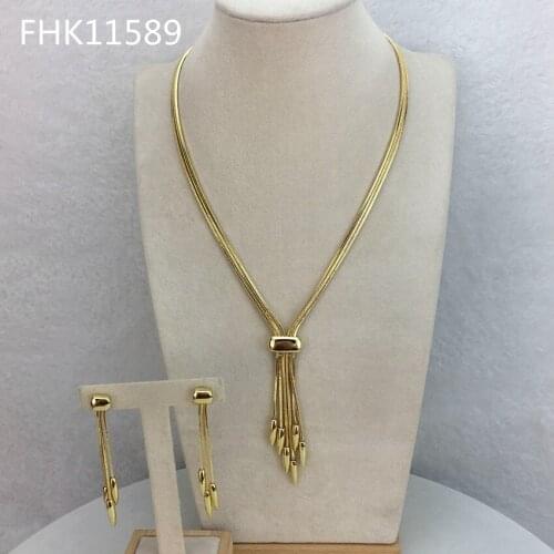 Yuminglai African Jewelry High Quality Party Tassels Wedding Necklace and Earrrings Jewelry Sets for Women FHK11589