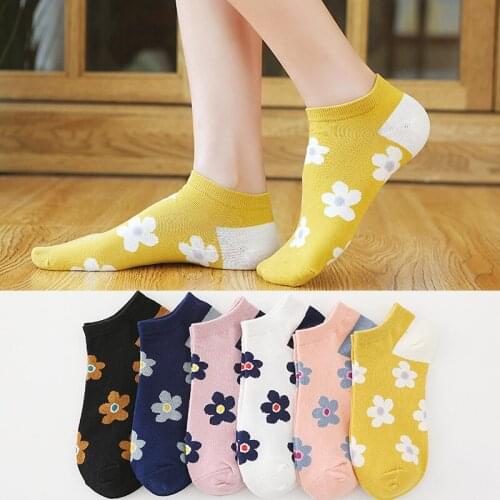 Socks Women Floral Print Summer Cotton Short Socks Invisible Ankle Female Harajuku Retro Casual Flower Blossoms happy Cute Sox