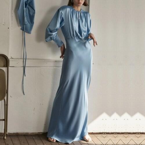 Dress New ins satin super fire goddess temperament smooth silk dress fall of French style restoring ancient ways