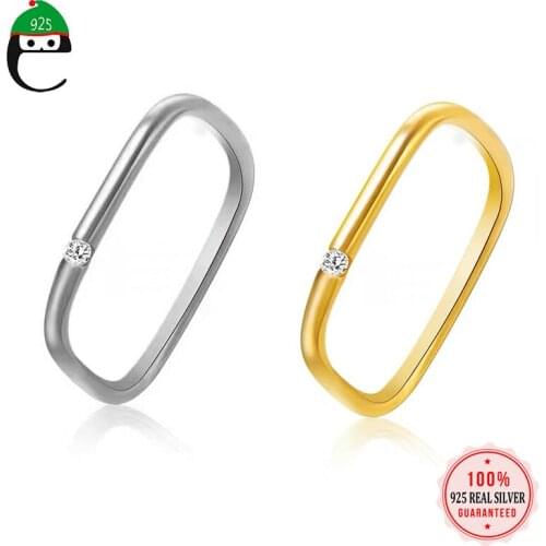 ElfoPlataSi Authentic 925 Sterling Silver Fashion Square CZ Opening Sizable Ring For Women Silver 925 Ring Jewelry Gift DA11