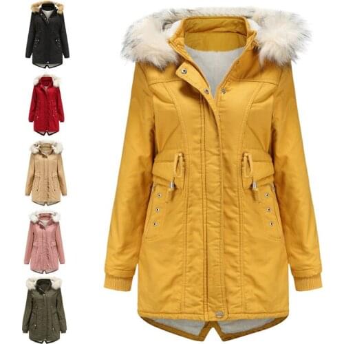 Womens Winter Warm Fleece Coat Classic Cotton Jacket Faux Fur Hood Coats Windproof Outerwear Jackets