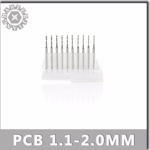 PCB mini Drill Bits 1.1mm to 2.0mm 10 Pcs Tungsten Steel Carbide drill bit for CNC Machine Print Wood Circuit Board