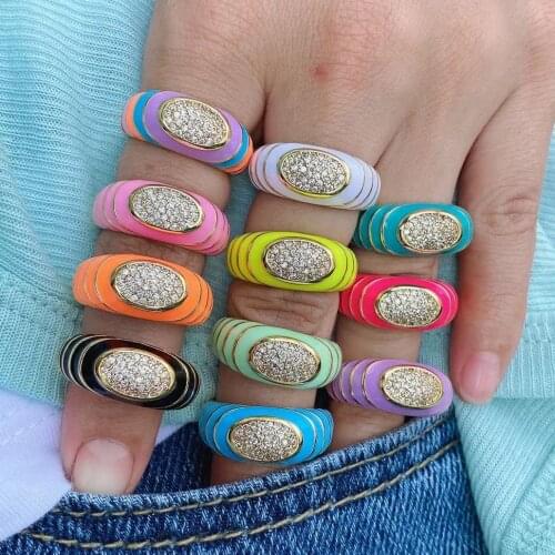 10Pcs Trendy Couple Vintage Enamel Summer Color Zircon Big Finger Ring For Jewelry Men And Women Wear