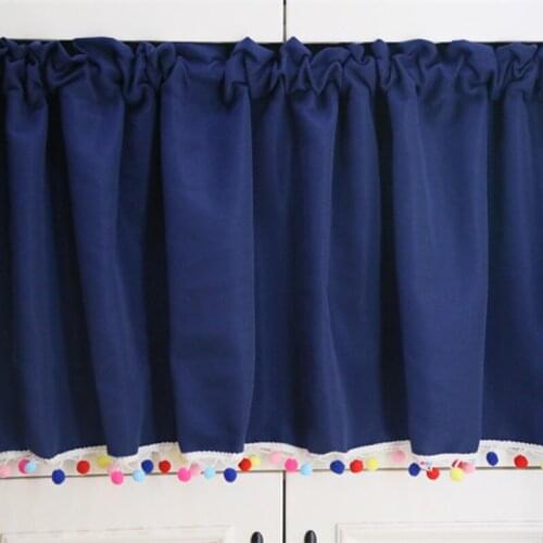 145x45cm American vintage navy blue half window curtain kitchen semi-shading hem cabinet curtain no rod short partition curtain
