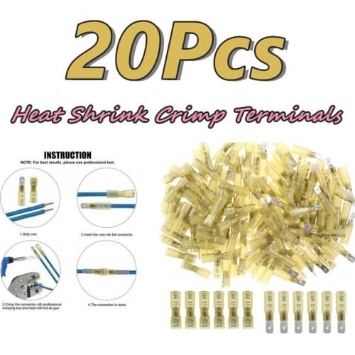 20PCS Male/Female Yellow Spade Seal Heat Shrink Quick Disconnect Wire Splice Butt Terminals Connectors Kit Waterproof