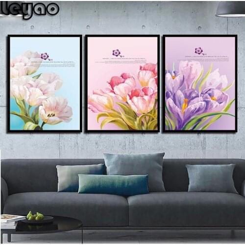 3pcs Flower Series Abstract diamond painting modern floral full square round 5d diy diamond embroidery triptych home decor