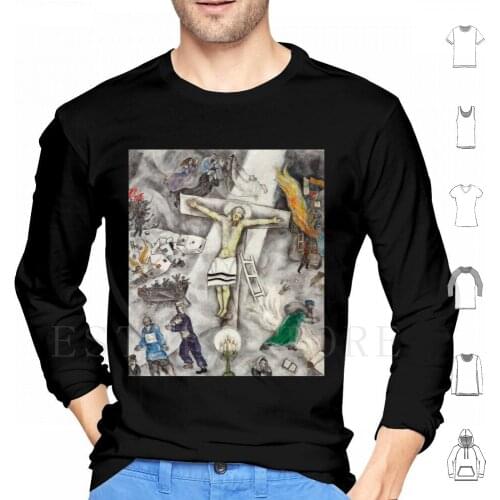 White Crucifixion-Marc Chagall Hoodie Long Sleeve Marc Chagall Chagall White Crucifixion Crucifixion Jesus Catholic Christ