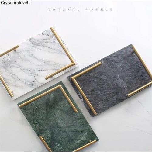 Large Size Natural Marble Bathroom Tray with Handle-Home Decoration-Jewelry Tray-Office Rectangular Plate-Kitchen Storage Dish