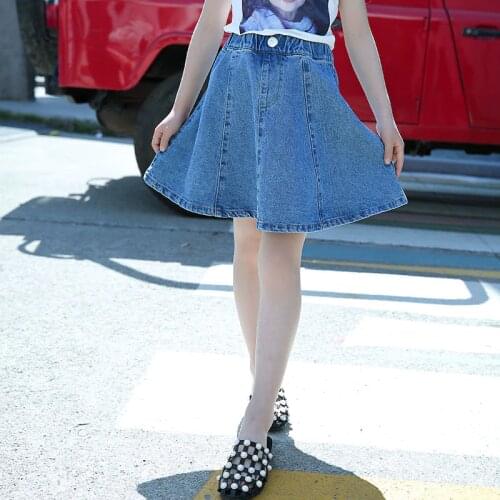 2021 Summer Kids Girls Blue Denim Mini Skirt Children Girls Denim Skirt Jeans Skirt for Girls 13 12 11 10 9 8 7 6 5 4 Years Old
