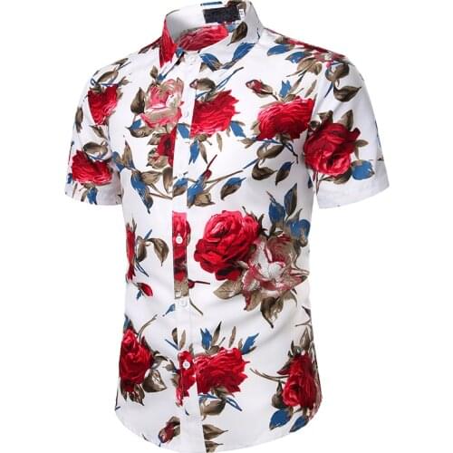 Printed Shirt Design Shirt Men Shirt Mens Short Sleeve Shirt Men Printed Short-Sleeved Shirt Men Rose