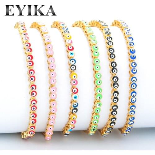 EYIKA New Boho Style Turkey Red Evil Eye Beads Telescopic Bracelet Bangles Fine Women Mix Color Enamel Pulseras Mujer Jewelry