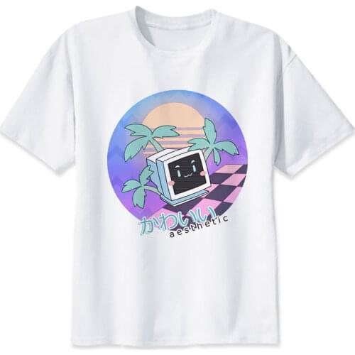 Vaporwave T Shirt men Summer fashion High Quality t-shirt casual white print O-Neck print male men top tees M8163