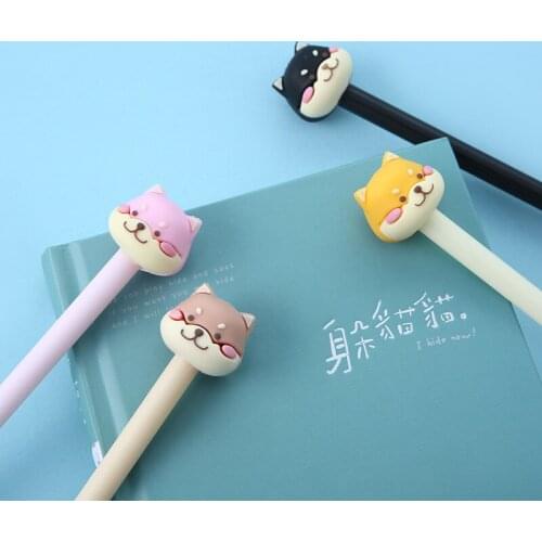 4pcs Cartoon Dog Gel Pen Ballpoint 0.5mm Black Color Roller Ball Pens for Writing Signature Cute Husky Office School F946