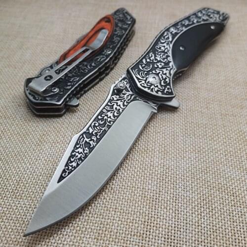 Damascus Camping Pocket Knife 440C Stainless Steel Folding Knife Blade Titanium Coating Outdoor EDC Tool Tactical Folding Knives