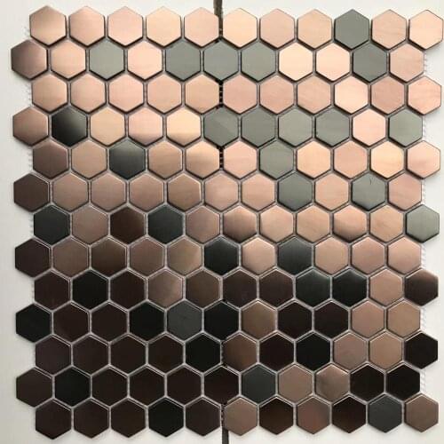 China hexagon brushed gold mix stainless steel metal mosaic tile for floor and wall decoration