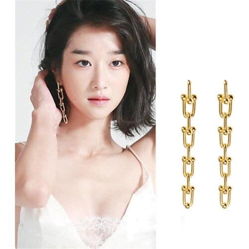 Korea Star Geometric Metal Long Drop Earrings for Women Chain Design Fashion Female Jewelry Wholesale Party Wedding Earring