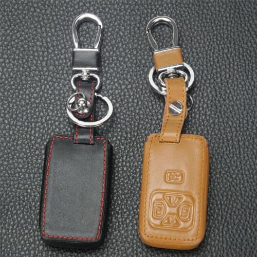 Kutery Leather Key Case Cover For Toyota Previa Alphard Prius 5Buttons Remote Car Key Protector With Key Chain
