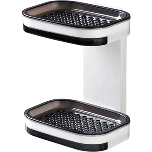 Strong Double Layer Soap Dish with Drain Adhesive Bar Soap Holder Case with Drawer,Sponge Holder Tray for Shower,Kitchen