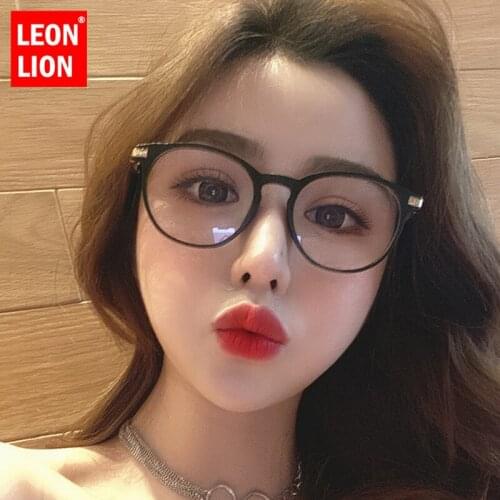 LeonLion Retro Anti-blue Light Glasses Frame Women Glasses Round Glasses For Student Eyeglasses Clear Lens Goggle Cute Pink