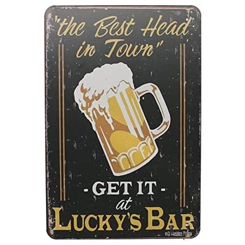 The Best Head in Town Get It at Luckys Bar Metal Tin Sign, Vintage Plaque Art Poster Kitchen Bar Pub Home Wall Decor