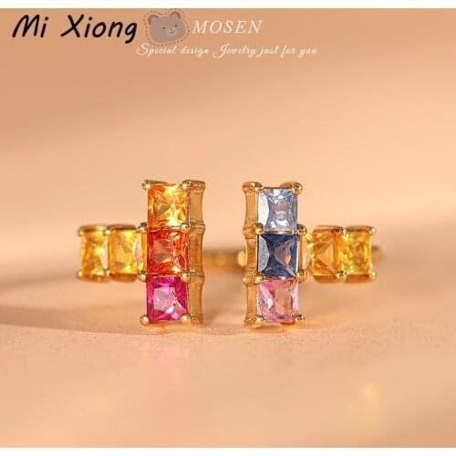 Mi Xiong s925 sterling silver new original rainbow series T-shaped colored gemstone ring light luxury lady charm brand jewelry