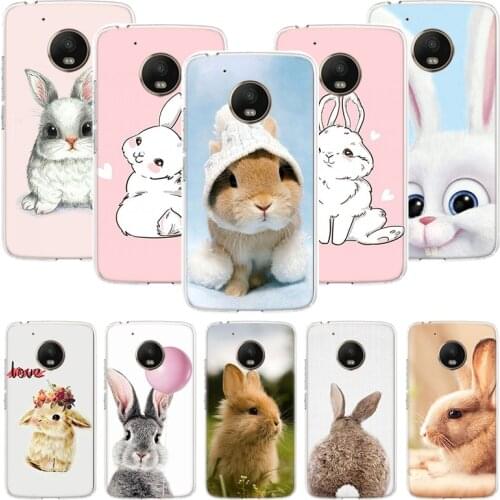 Cute White Baby Rabbits Phone Case For Motorola Moto G9 G8 G7 G6 G5 E6 E5 E4 Plus Play Power One Action Macro Coque Cover Capa