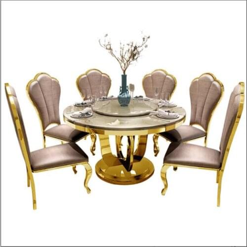 Marble top round dining table and chair set for home dining room furniture