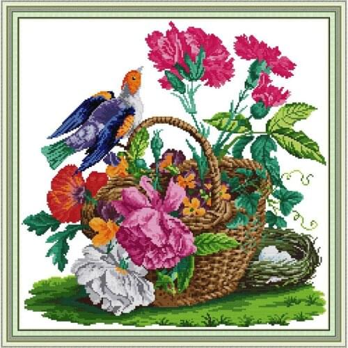 Everlasting Love Birdie And Flower Basket Chinese Cross Stitch Kits Ecological Cotton Printed 14 11CT DIY Christmas Decoration