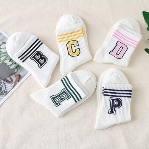 Unisex Three Bars English Alphabet Sports Socks College Style Striped Letter Cotton Socks Soft Breathable Skateboard Casual Soxs