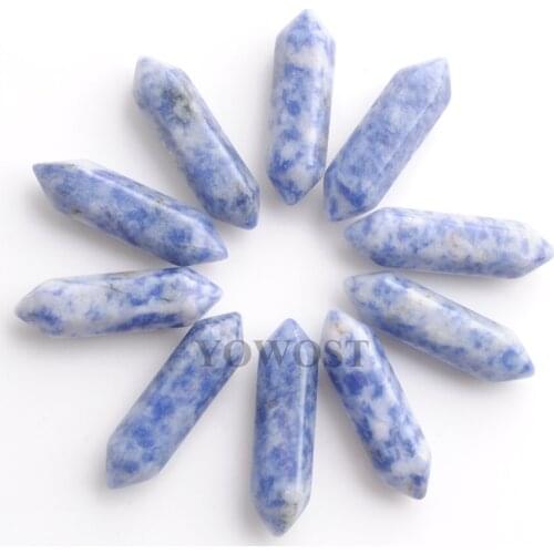 Wholesale 10Pcs 30x8mm Hexagonal Bullet Pointed Reiki Chakra Sodalite Natural stone No Hole Pendant Beads Jewelry QU3317