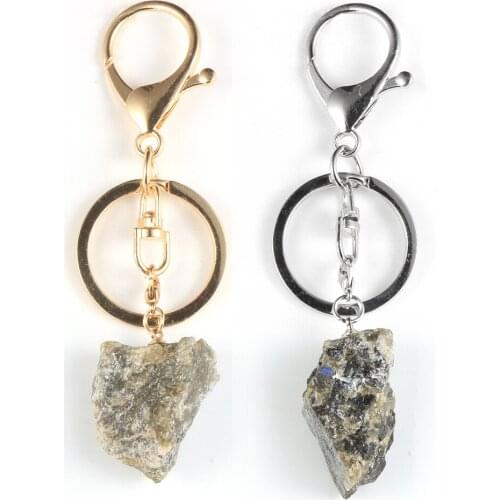 Original Irregular Natural Labradorite Pendant Keychain Men Women BOHO Car Bag Key Chain Ring Key Holder Male Jewelry Gifts