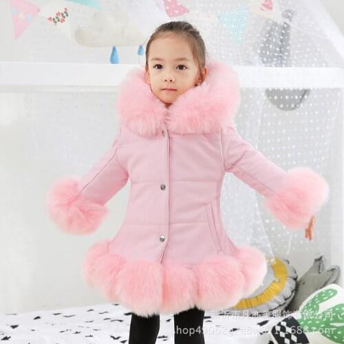 2019 spring thick warm little girls clothing 3 - 14 yrs baby girls vintage noble long coat artificial fur collar school outfits
