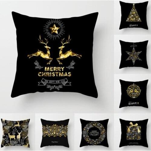 2pcs/set Christmas Pillowcase Black Gold Color Print Pattern Sofa Throw Cushion Cover Pillow Case Festival Decoration