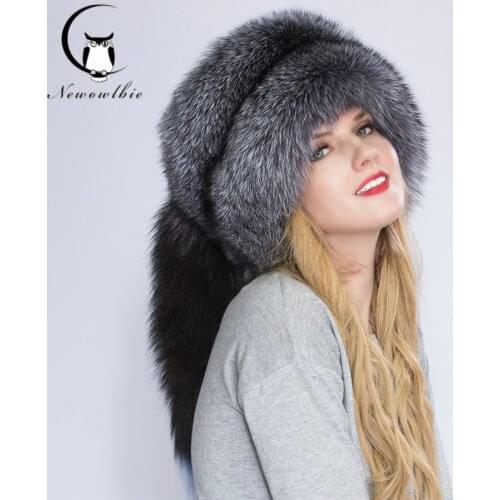 Real Fox fur Princess Hat Mongolia hat Unique process Fox tail Design Luxury Winter Keep Warm Hats For Fashion Women