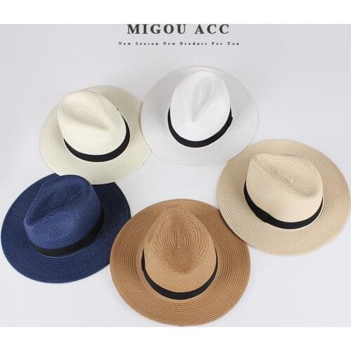 Panama Hat Straw Hat Men Women Sun Hat Summer Wide Brim Floppy Fedora Beach Cap UV Protection Cap