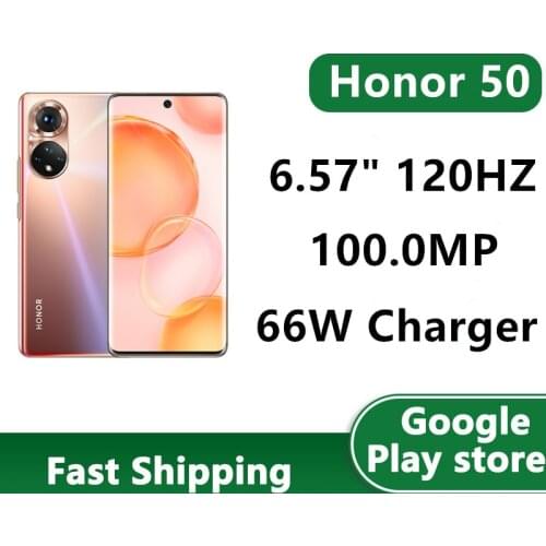 In Stock Honor 50 5G Android Phone Dual Sim Card Fingerprint NFC 6.57" 120HZ 66W Super Charger 100.0MP Camera Snapdragon 778G