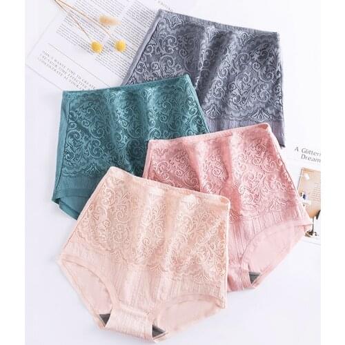 Women Sexy Lace Panties High-waist Briefs Cotton Lingerie Antibacterial Underpants Female Slimming Underwear Hollow Pants #F