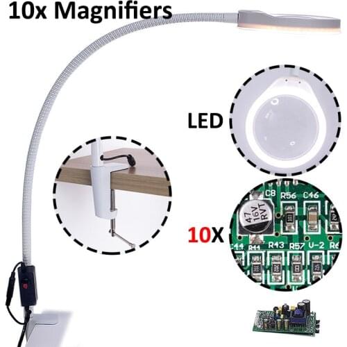 3X 5X 8X 10X Magnifying Glass Watchmaker Flexible Desk Large Glasses Magnifier with Illumination for Reading Rework Soldering