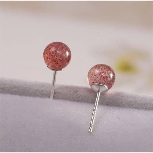 Uglyless Bulb Light Strawberry Quartz Studs Earrings for Women 6MM MINI Balls Earrings Real 925 Sterling Silver Brincos Bijoux