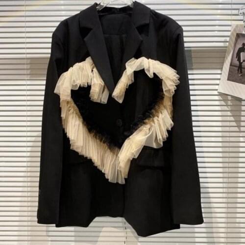 Fashion love mesh stitching blazer women notched loose spring autumn small suit