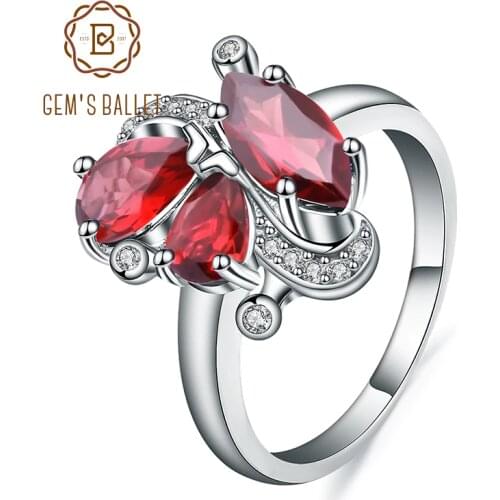 Gems Ballet 3.15Ct Natural Red Garnet Gemstone Flower Rings 925 Sterling Silver Ring Fine Jewelry For Women Drop Shipping