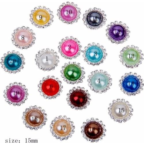 Nidalee 15mm Rhinestones Pearl Shank Buttons Sewing Accessories Diy Silver Button Ribbon Wedding Embellishment Decoration 20pcs