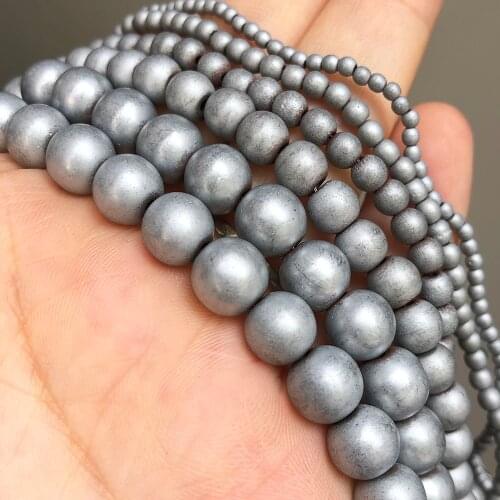 2-10mm Natural Matte Silver Color Hematite Stone Beads Round Loose Spacer Beads For Jewelry Making Diy Bracelet Necklace 15 Inch